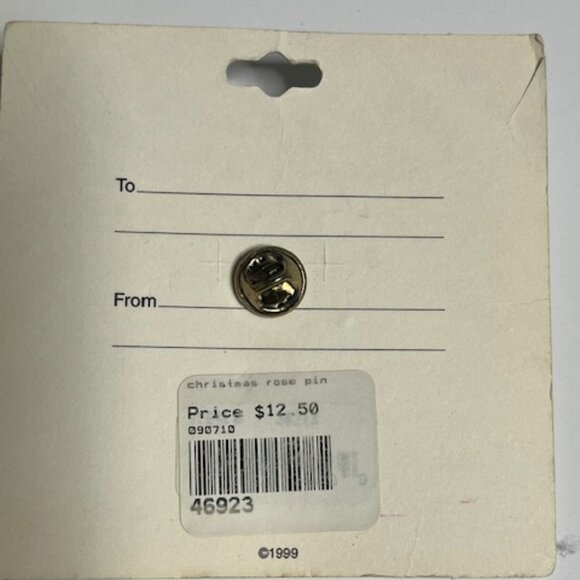 VTG "A Christmas Rose" Lapel Hat Pin Gold Tone w/Rhinestone Hope Love 1.25" - Picture 11 of 12